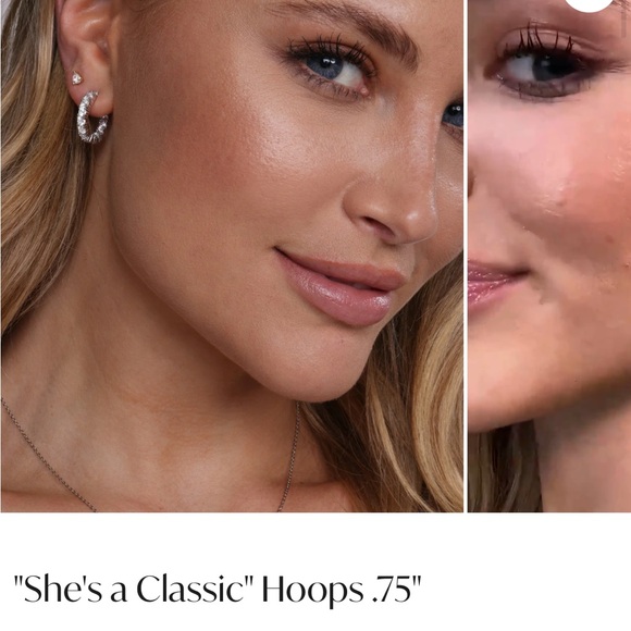 Melinda Maria Silver White Sparkling Hoop Earrings - Picture 3 of 4